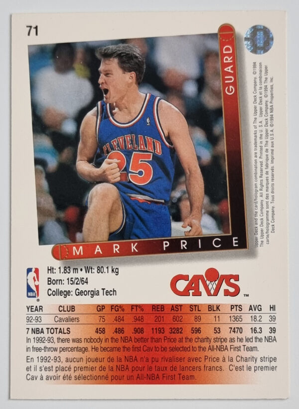 1993-94 Upper Deck International French #71 Mark Price – Image 2