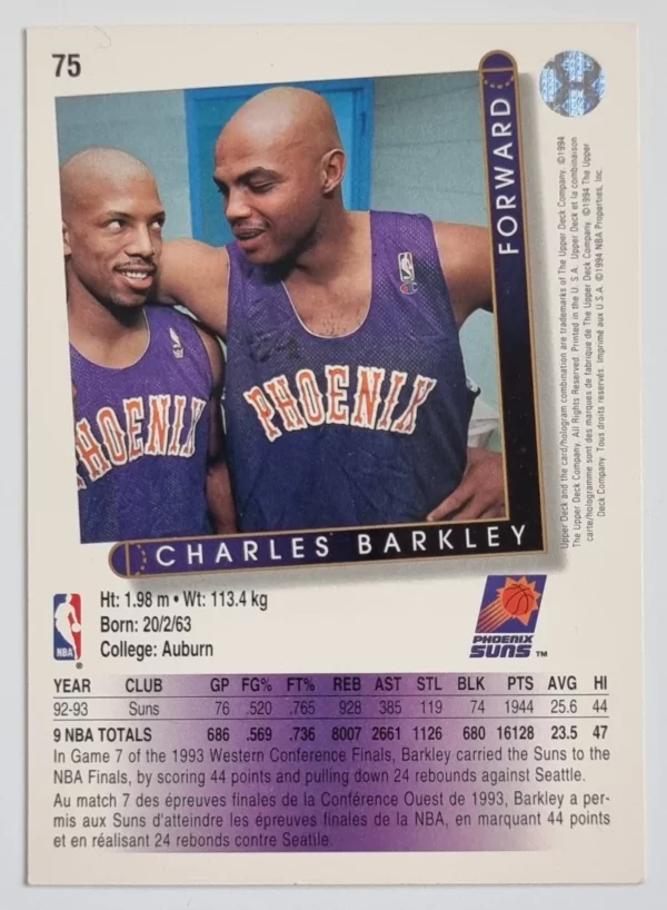 1993-94 Upper Deck International French #75 Charles Barkley – Image 2