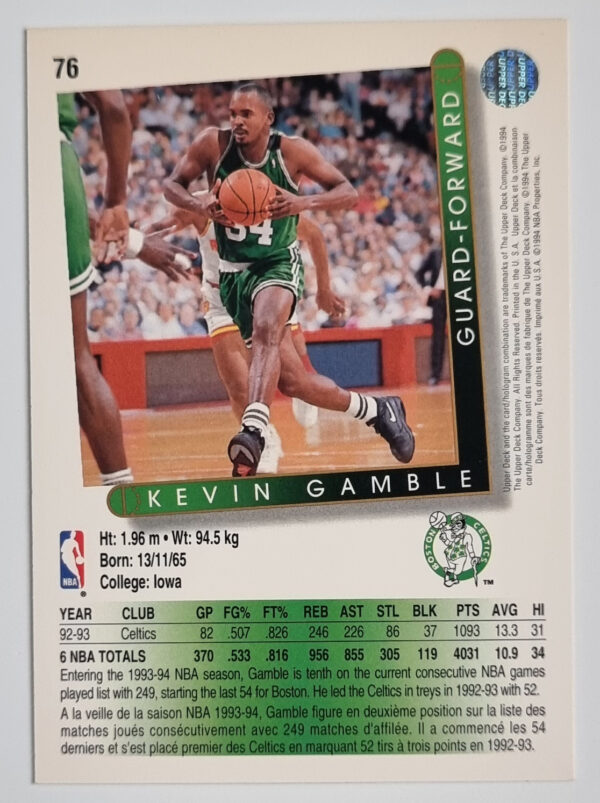 1993-94 Upper Deck International French #76 Kevin Gamble – Image 2