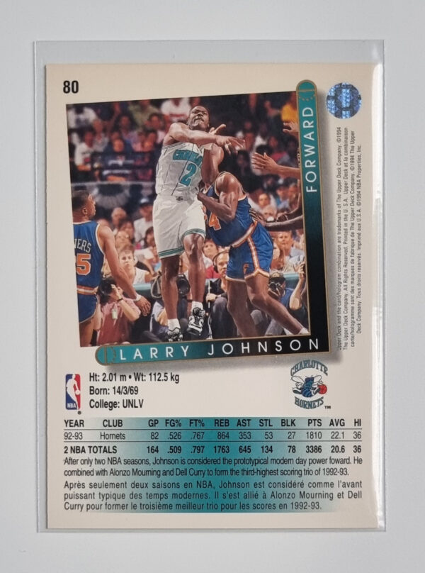 1993-94 Upper Deck International French #80 Larry Johnson – Image 2