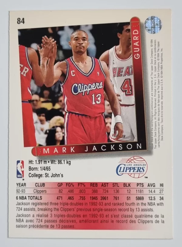 1993-94 Upper Deck International French #84 Mark Jackson – Image 2