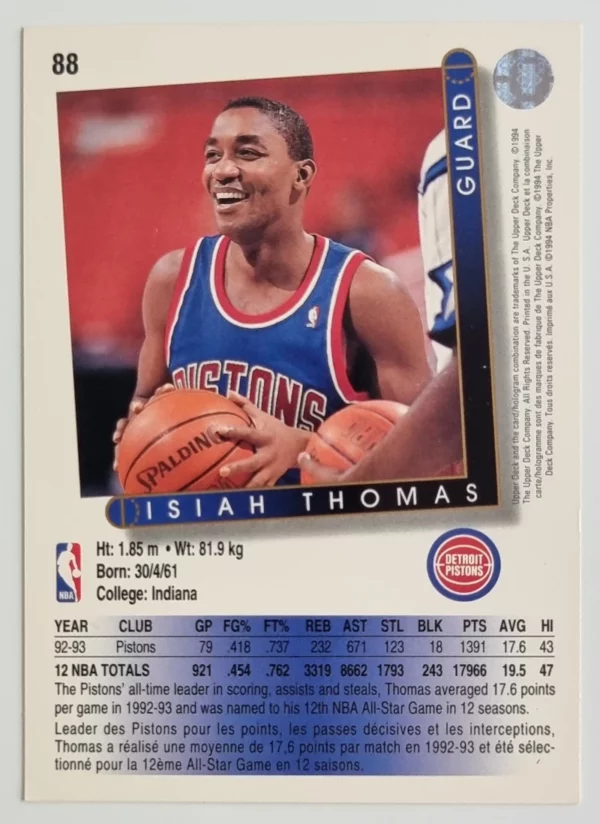 1993-94 Upper Deck International French #88 Isiah Thomas – Image 2