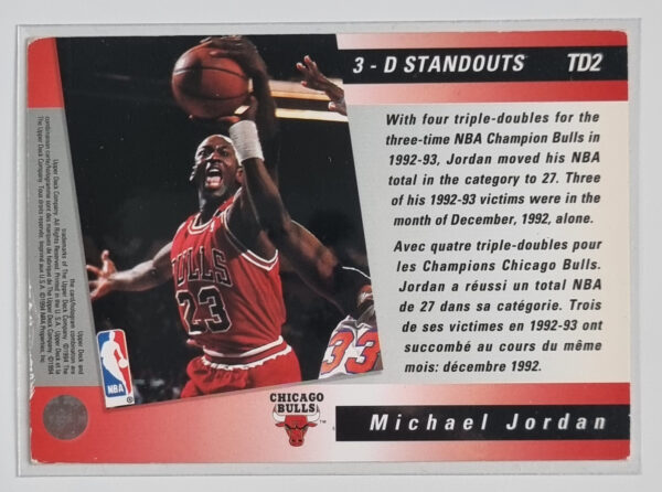 1993-94 Upper Deck International French Triple Double #TD2 Michael Jordan – Image 2