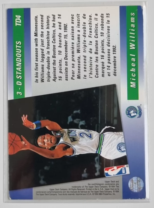 1993-94 Upper Deck International French Triple Double #TD4 Micheal Williams – Image 2