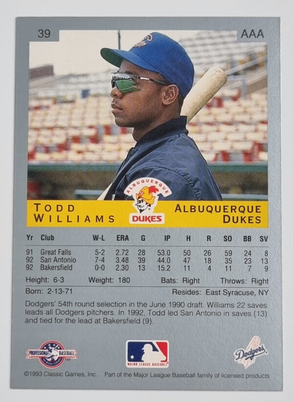 1993 Classic/Best #39 Gerald Williams – Image 2