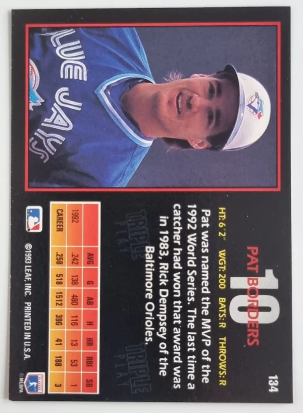 1993 Triple Play #134 Pat Borders – Image 2