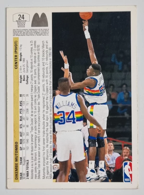 1993 Upper Deck French McDonald's #24 Dikembe Mutombo – Image 2