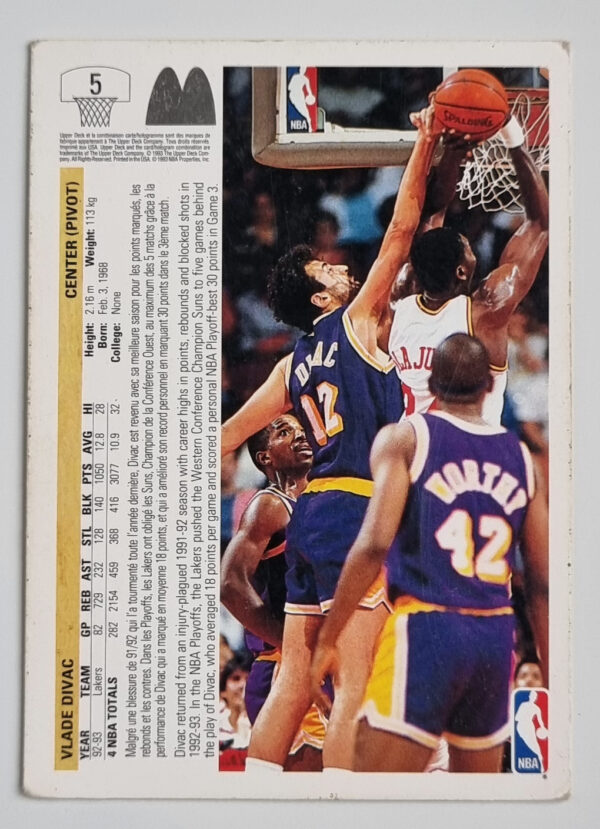 1993 Upper Deck French McDonald's #5 Vlade Divac – Image 2