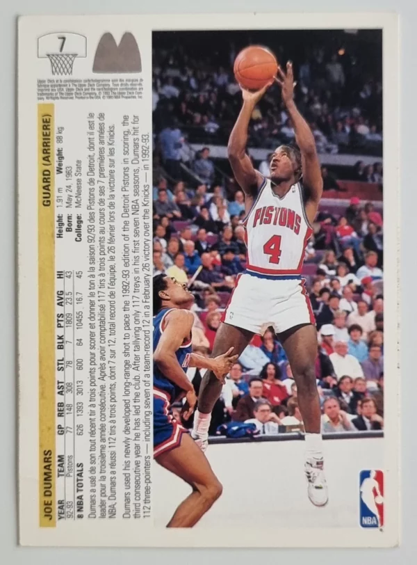 1993 Upper Deck French McDonald's #7 Joe Dumars – Image 2