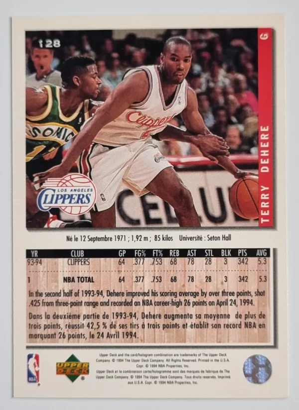 1994-95 Collector's Choice International French #128 Terry Dehere – Image 2