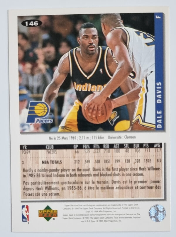 1994-95 Collector's Choice International French #146 Dale Davis – Image 2