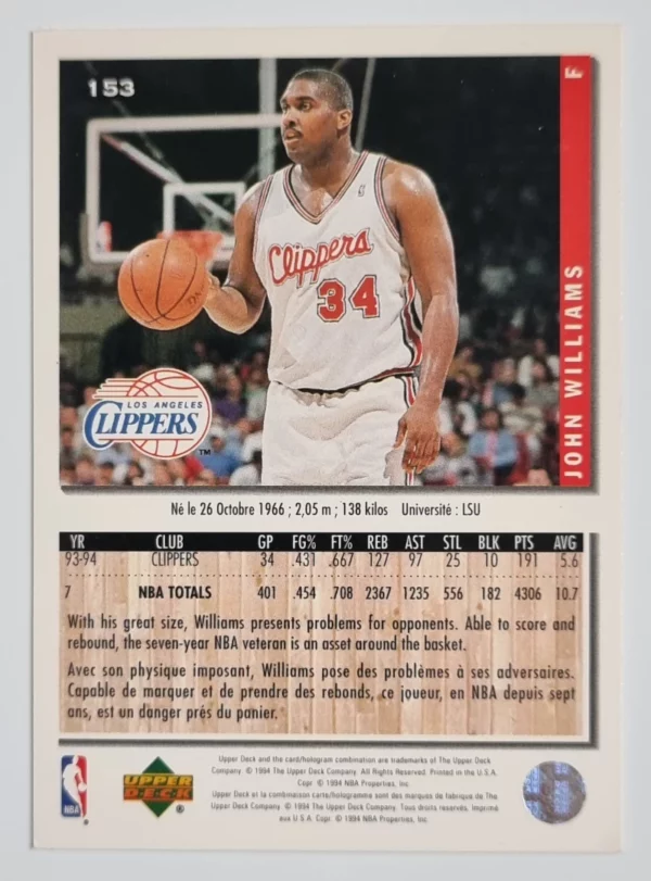 1994-95 Collector's Choice International French #153 John S. Williams – Image 2