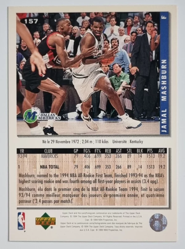 1994-95 Collector's Choice International French #157 Jamal Mashburn – Image 2