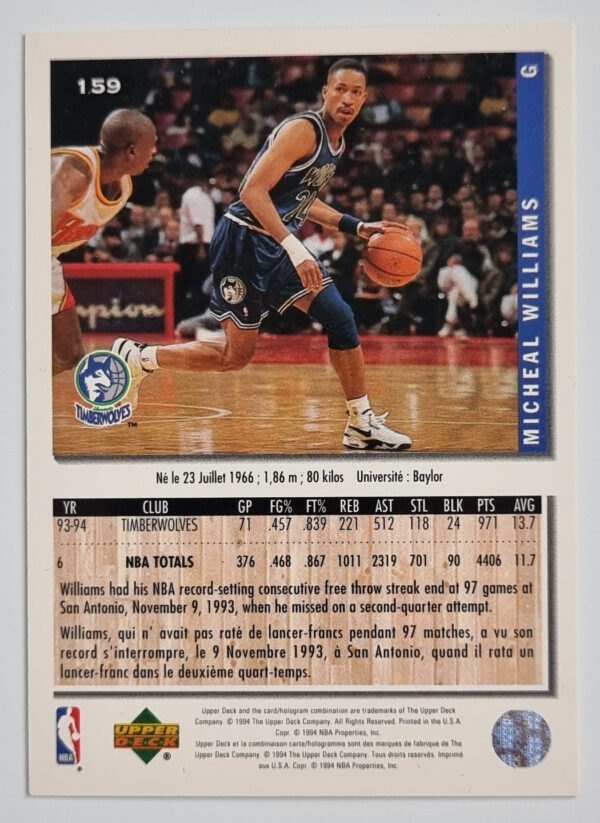 1994-95 Collector's Choice International French #159 Micheal Williams – Image 2