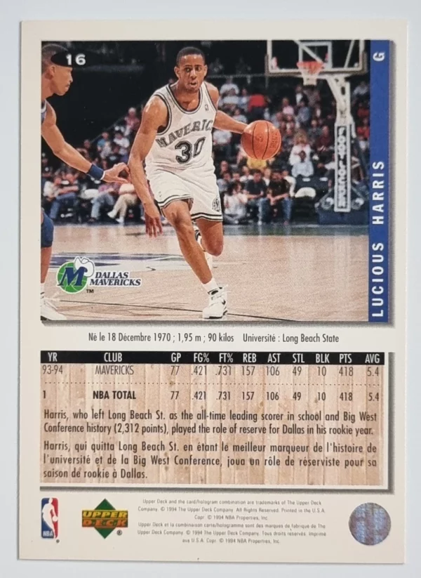 1994-95 Collector's Choice International French #16 Lucious Harris – Image 2