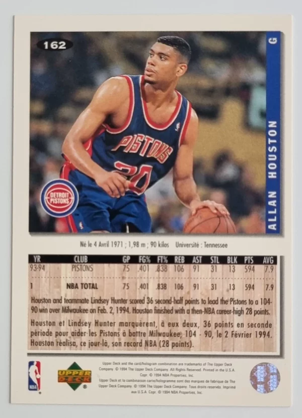 1994-95 Collector's Choice International French #162 Allan Houston – Image 2