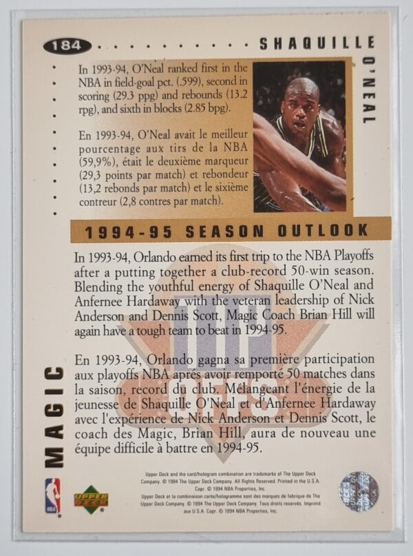 1994-95 Collector's Choice International French #184 Shaquille O'Neal TO – Image 2