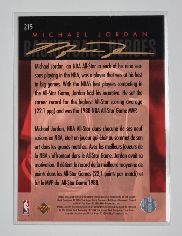 1994-95 Collector's Choice International French #215 Michael Jordan All-Star – Image 2