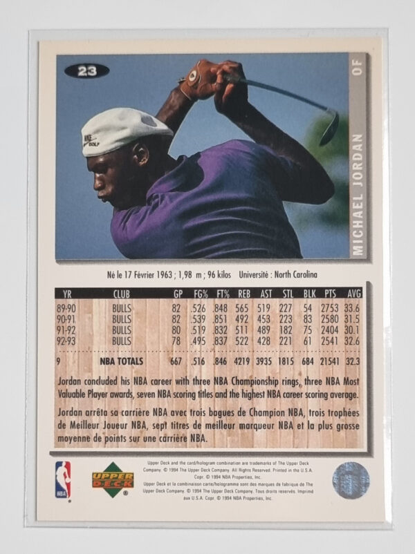 1994-95 Collector's Choice International French #23 Michael Jordan BB – Image 2