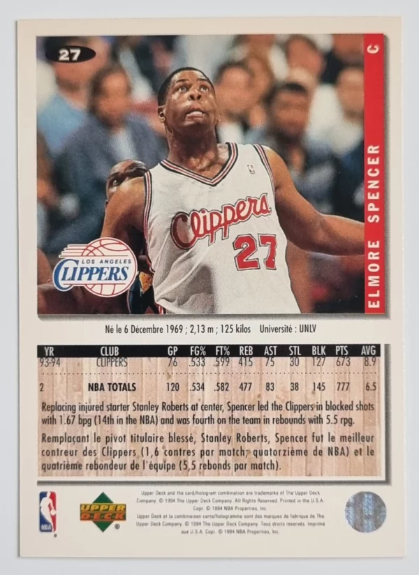 1994-95 Collector's Choice International French #27 Elmore Spencer – Image 2