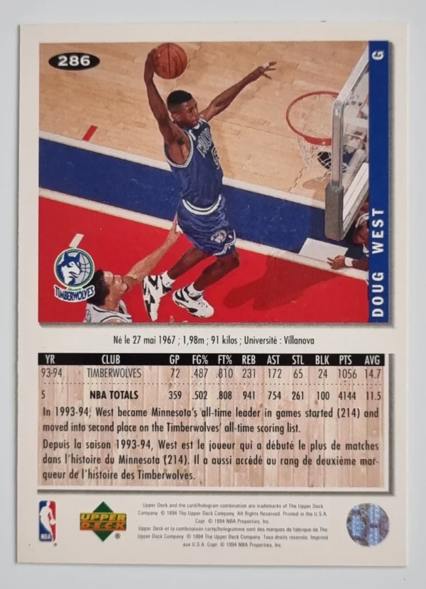 1994-95 Collector's Choice International French #286 Doug West – Image 2