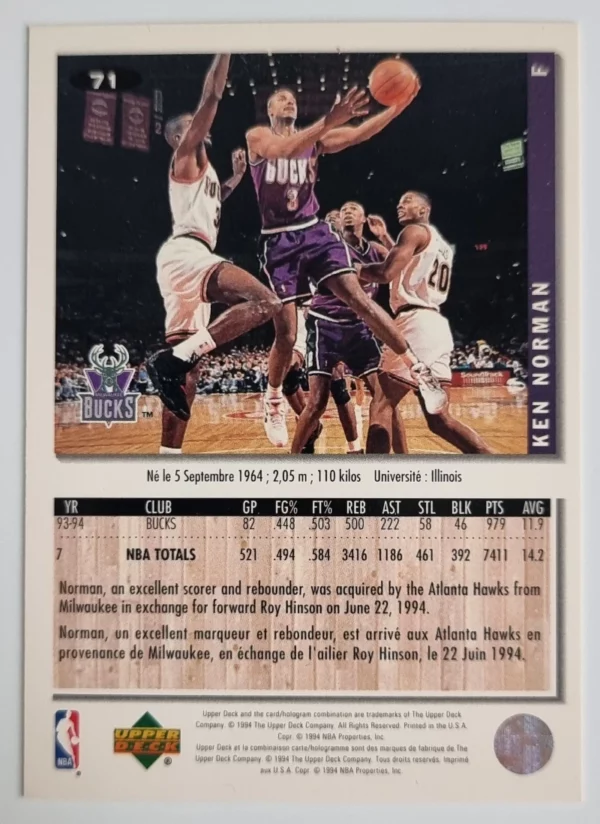 1994-95 Collector's Choice International French #71 Ken Norman – Image 2