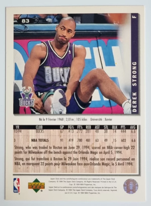 1994-95 Collector's Choice International French #83 Derek Strong – Image 2