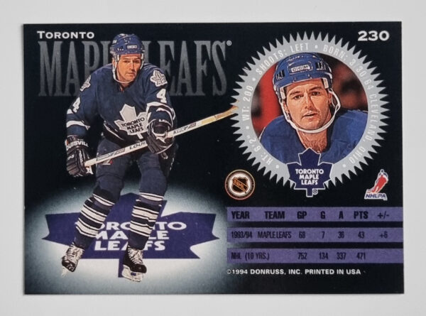 1994-95 Donruss #230 Dave Ellett – Image 2