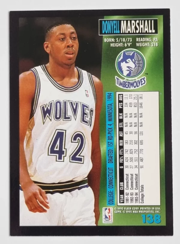 1994-95 Fleer European #138 Donyell Marshall – Image 2