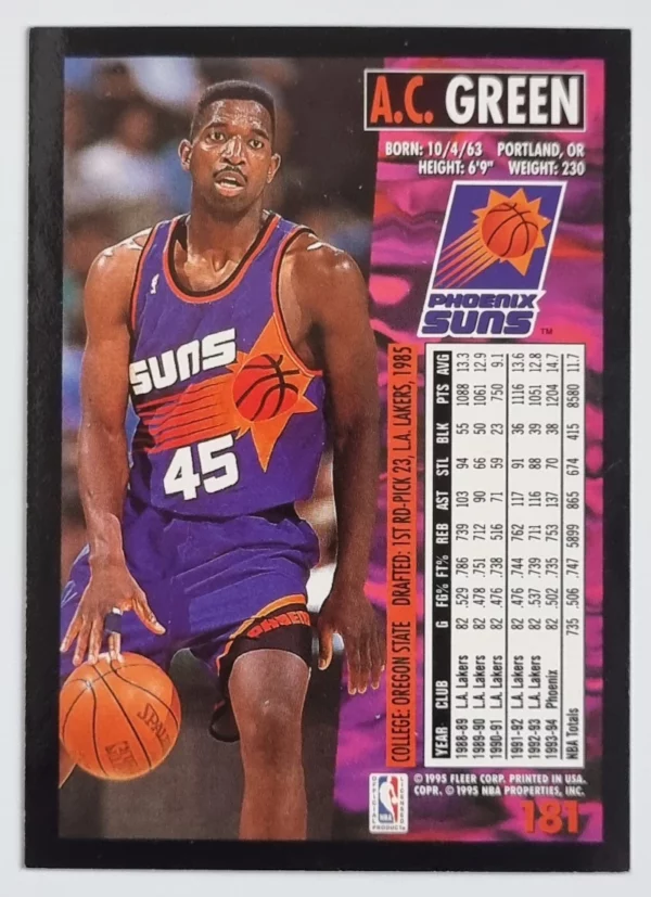 1994-95 Fleer European #181 A.C. Green – Image 2