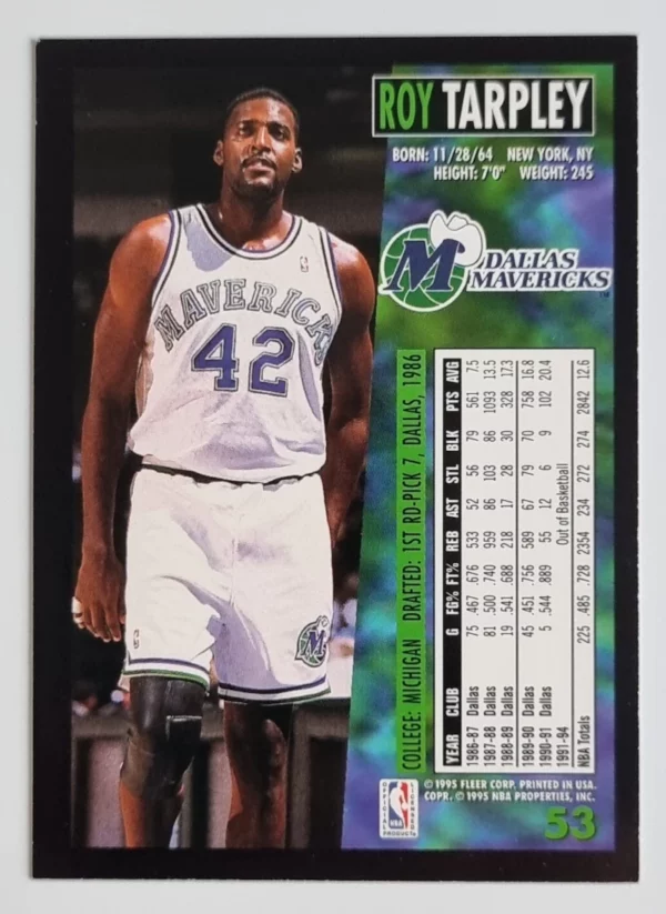 1994-95 Fleer European #53 Roy Tarpley – Image 2