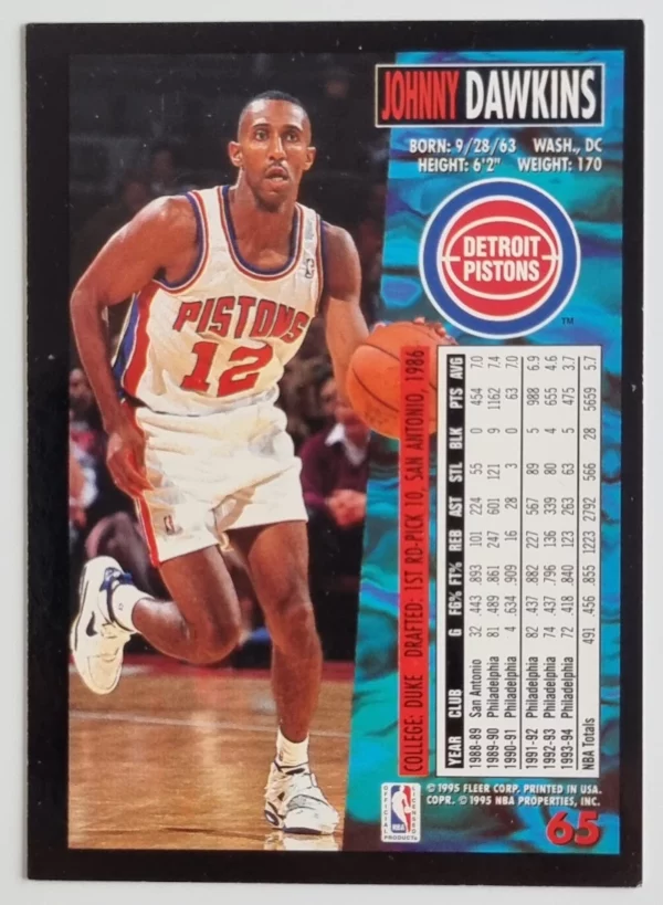 1994-95 Fleer European #65 Johnny Dawkins – Image 2