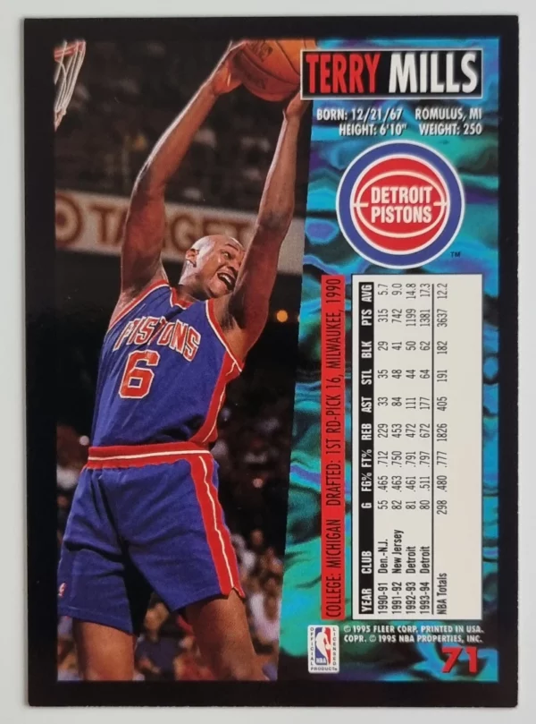 1994-95 Fleer European #71 Terry Mills – Image 2