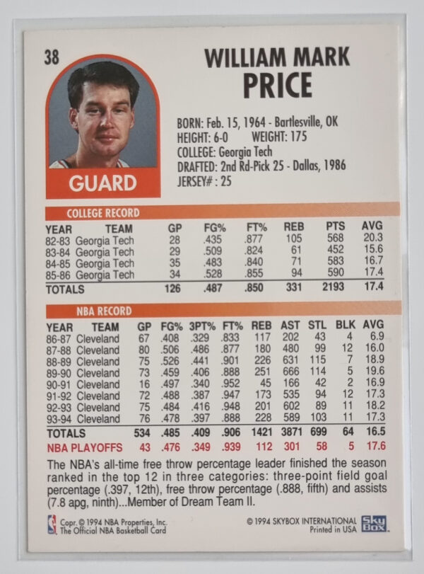 1994-95 Hoops #38 Mark Price – Image 2