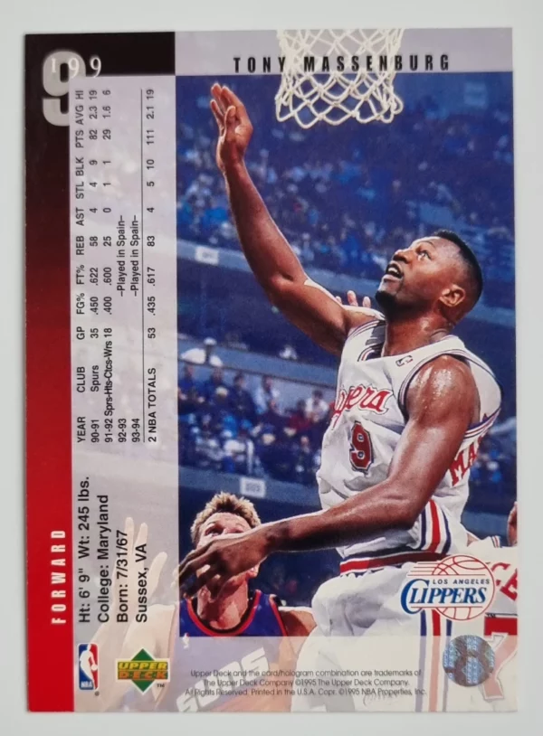 1994-95 Upper Deck #199 Tony Massenburg – Image 2