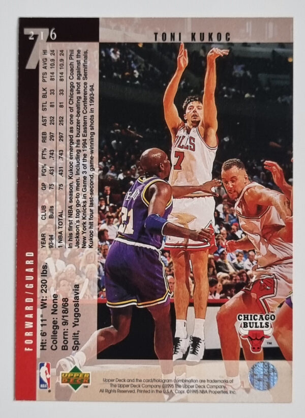1994-95 Upper Deck #216 Toni Kukoc – Image 2