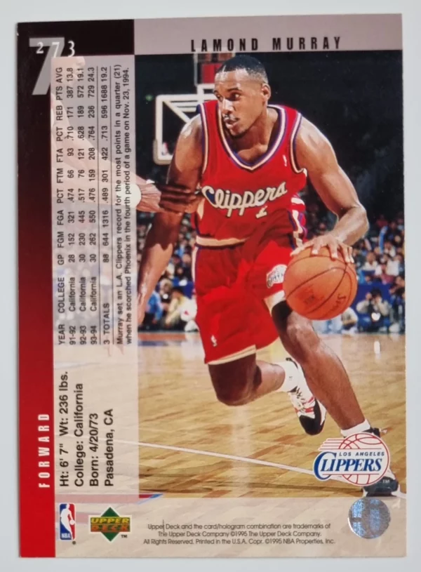 1994-95 Upper Deck #273 Lamond Murray RC – Image 2