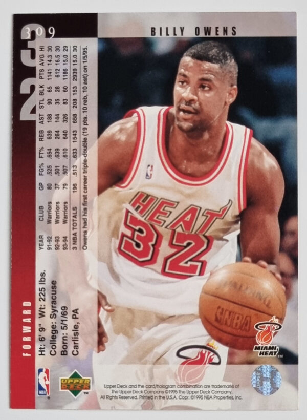 1994-95 Upper Deck #309 Billy Owens – Image 2