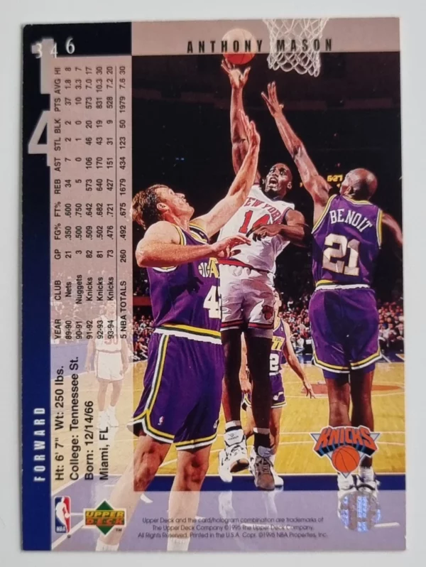 1994-95 Upper Deck #346 Anthony Mason – Image 2