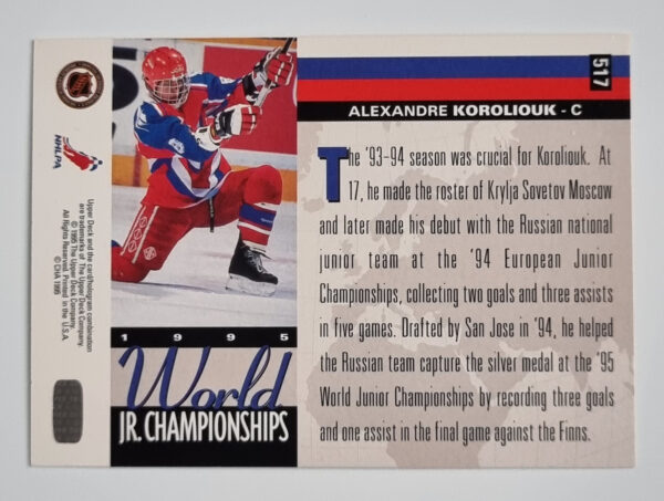 1994-95 Upper Deck #517 Alexander Korolyuk RC – Image 2
