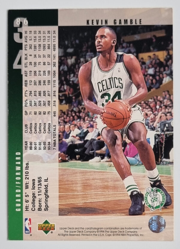 1994-95 Upper Deck #86 Kevin Gamble – Image 2