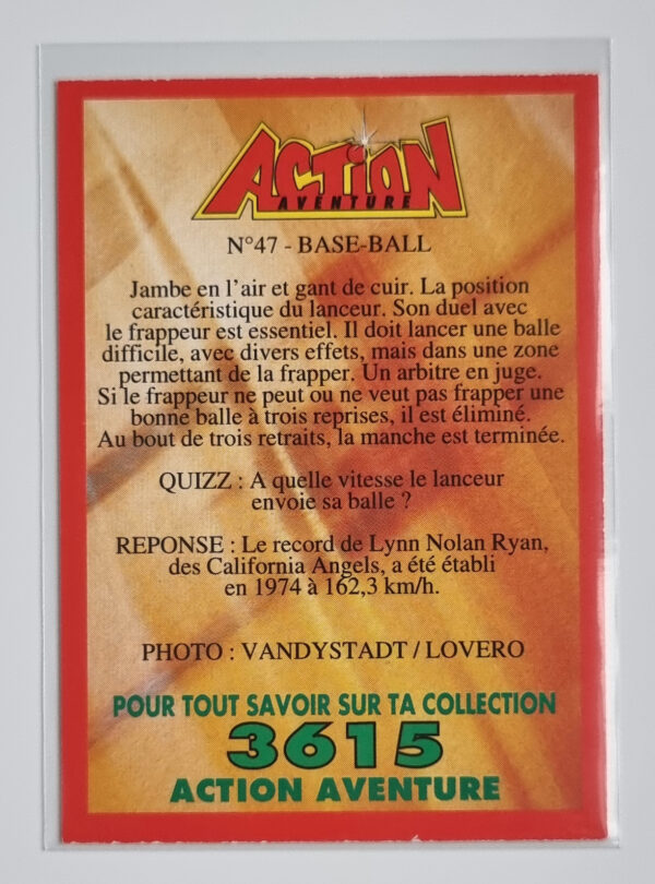 1994 Action Aventure #47 Baseball – Image 2
