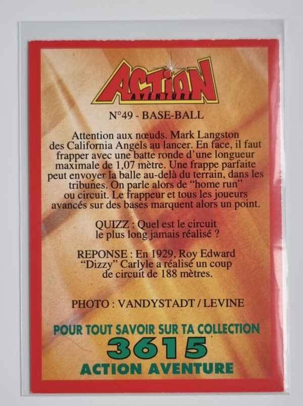1994 Action Aventure #49 Mark Langston – Image 2