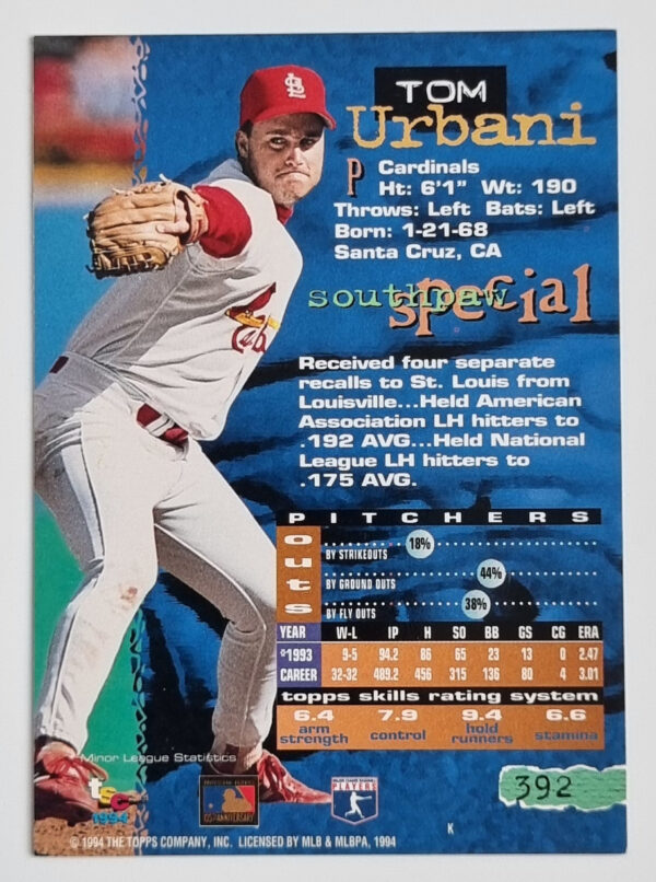 1994 Stadium Club #392 Tom Urbani – Image 2