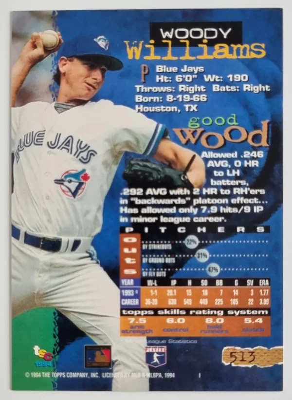 1994 Stadium Club #513 Woody Williams – Image 2