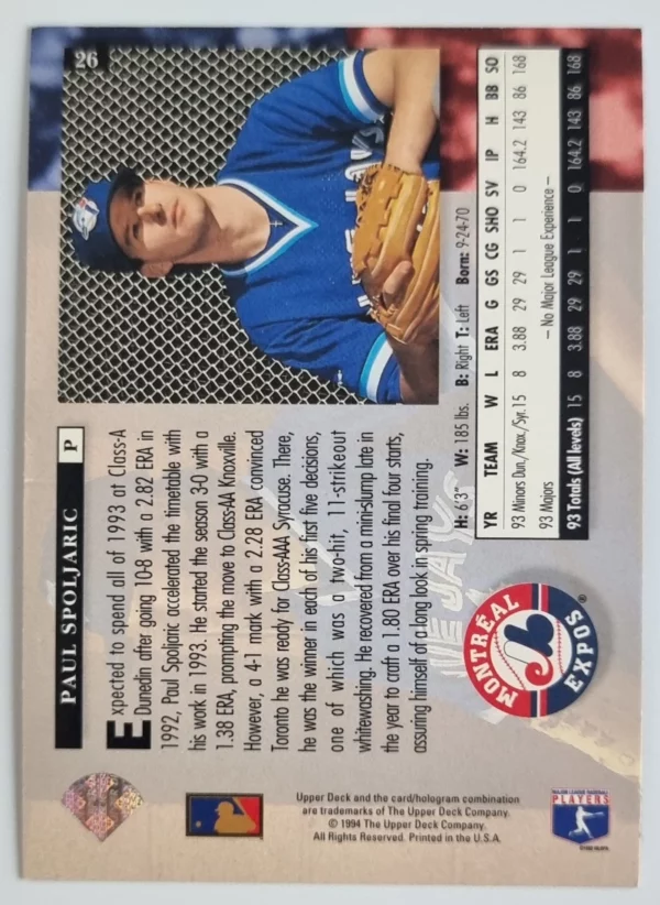 1994 Upper Deck #26 Paul Spoljaric UER – Image 2