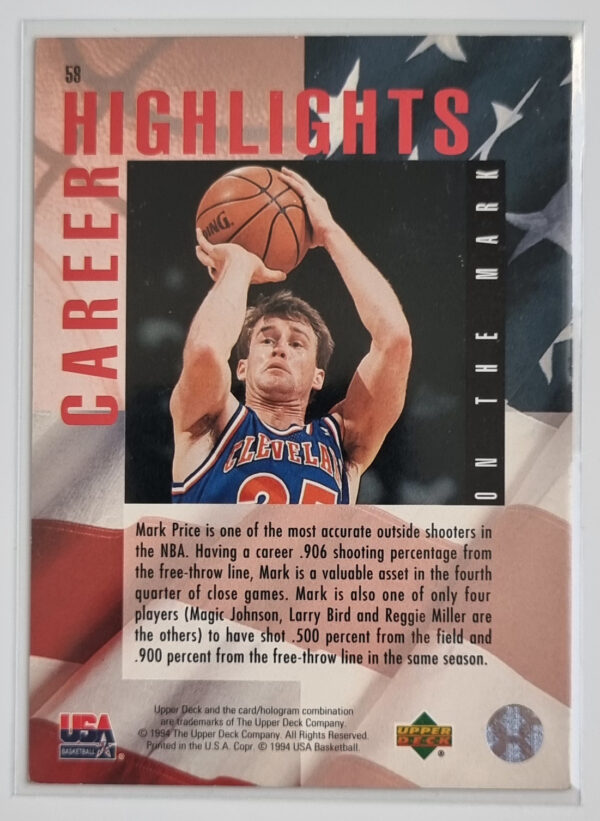 1994 Upper Deck USA #58 Mark Price/On The Mark – Image 2