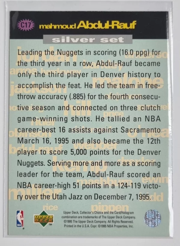 1995-96 Collector's Choice Crash the Game Scoring Silver Redemption #C17 Mahmoud Abdul-Rauf – Image 2
