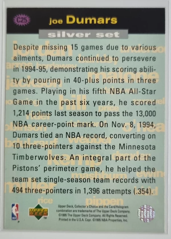 1995-96 Collector's Choice Crash the Game Scoring Silver Redemption #C25 Joe Dumars – Image 2