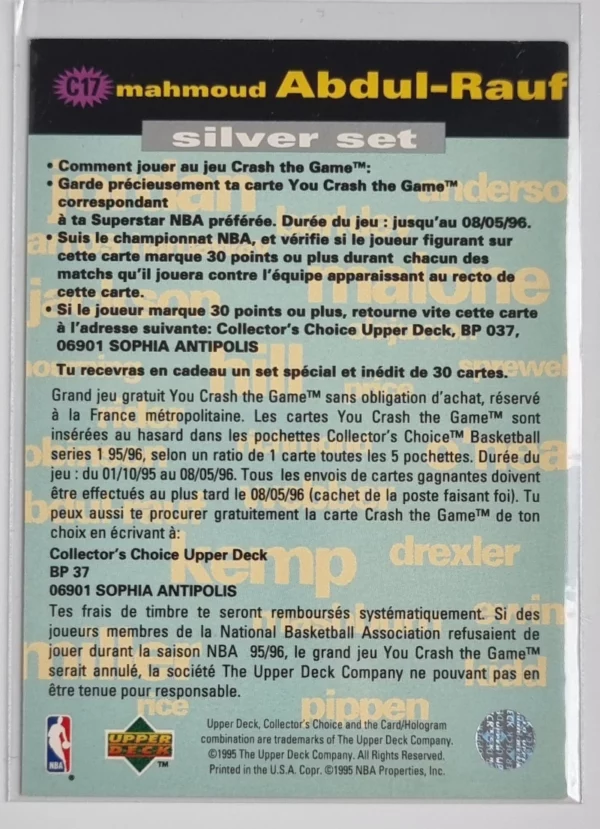 1995-96 Collector's Choice International French Crash the Game #C17 Mahmoud Abdul-Rauf – Image 2